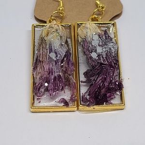Gold Hibiscus Earrings Rectangular